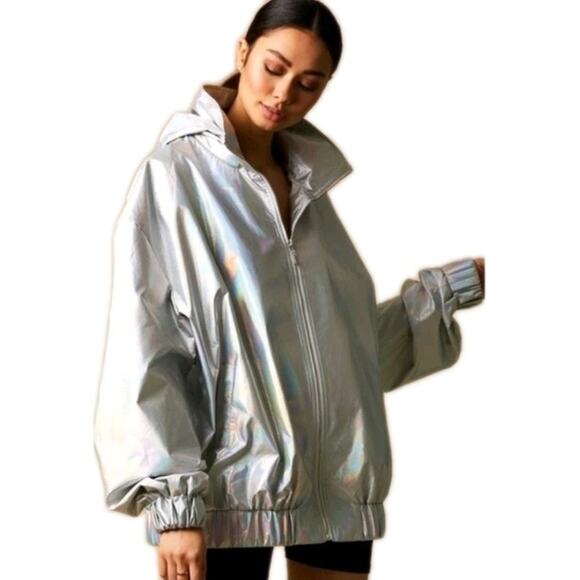 Choosy Founders Jacket Holographic Iridescent Oversized 18 Hooded Windbreaker - Picture 1 of 10